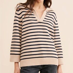 Callahan Ellis Polo Sweater Neutral Stripe Coastal Chic Size Large